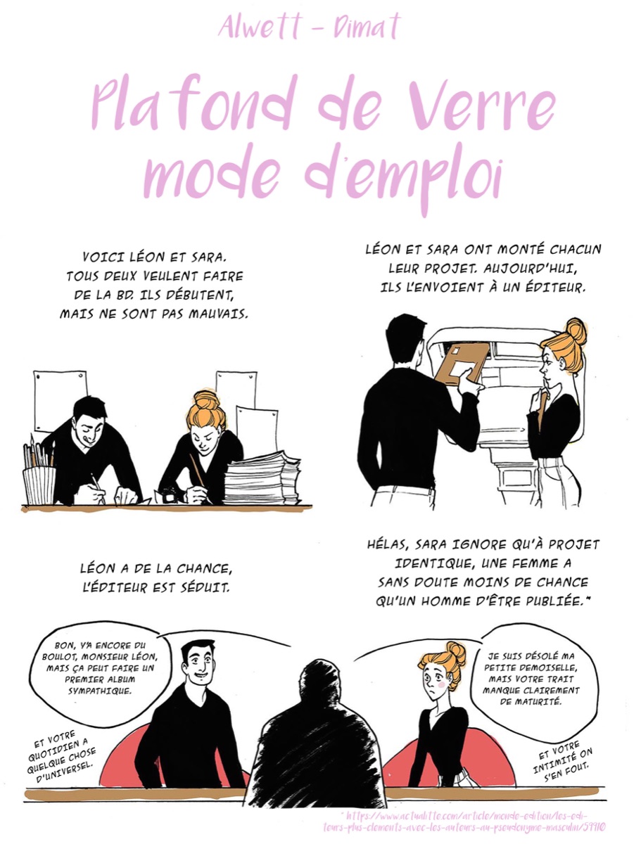 Planche 1 de la BD : Léon et Sara débutent dans la bande dessinée et envoient leur projet au même éditeur.