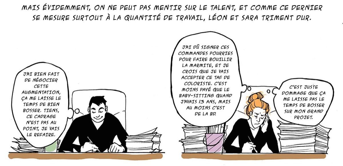 Strip : Léon peut se consacrer à son travail, Sara accumule les commandes mal payées.