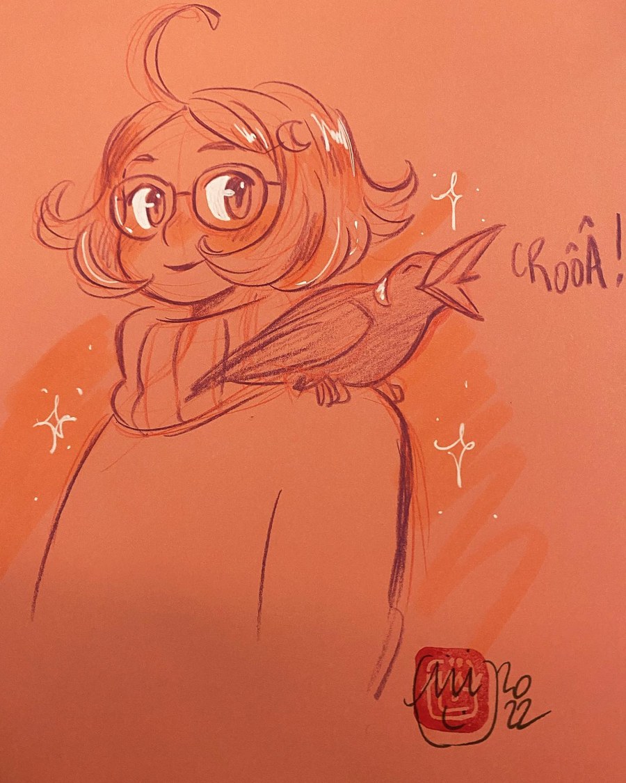 Elfie, un corbeau sur l’épaule, croquis de Mini Ludvin