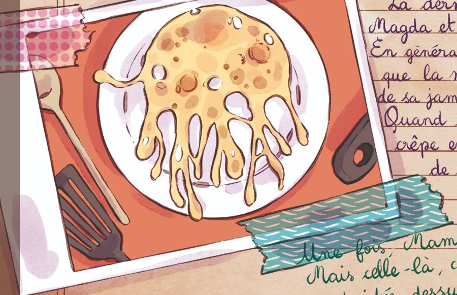 Une crêpe araignée dessinée dans le grimoire d’Elfie
